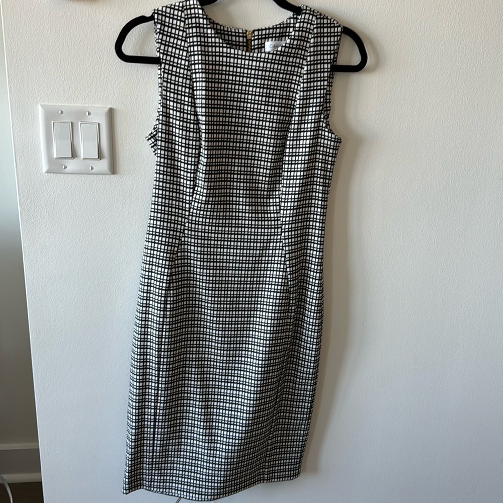 Calvin Klein Size 6 Checkered Black White Sleeveless Dress Business Work Cocktai